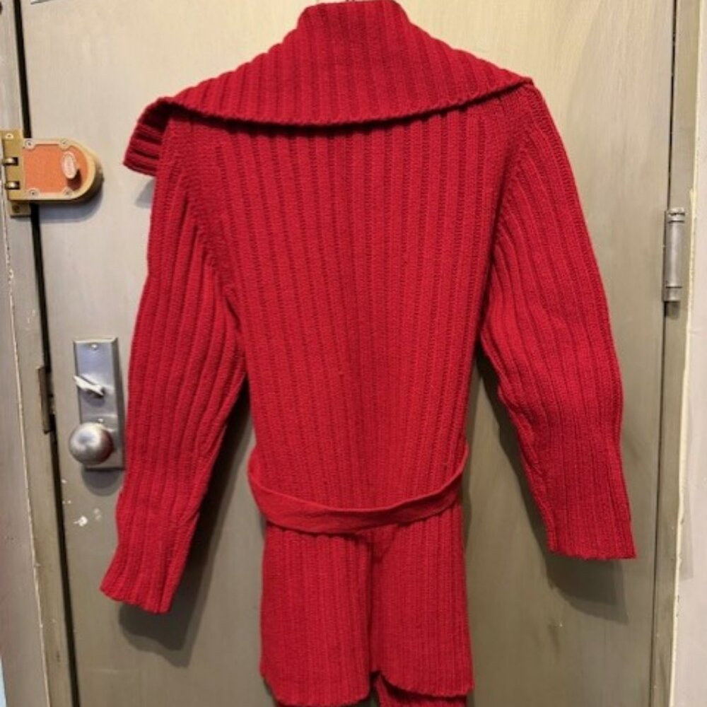 Vintage Chunky Rib Knit open front cardigan Sweater with large collar - Picture 13 of 16